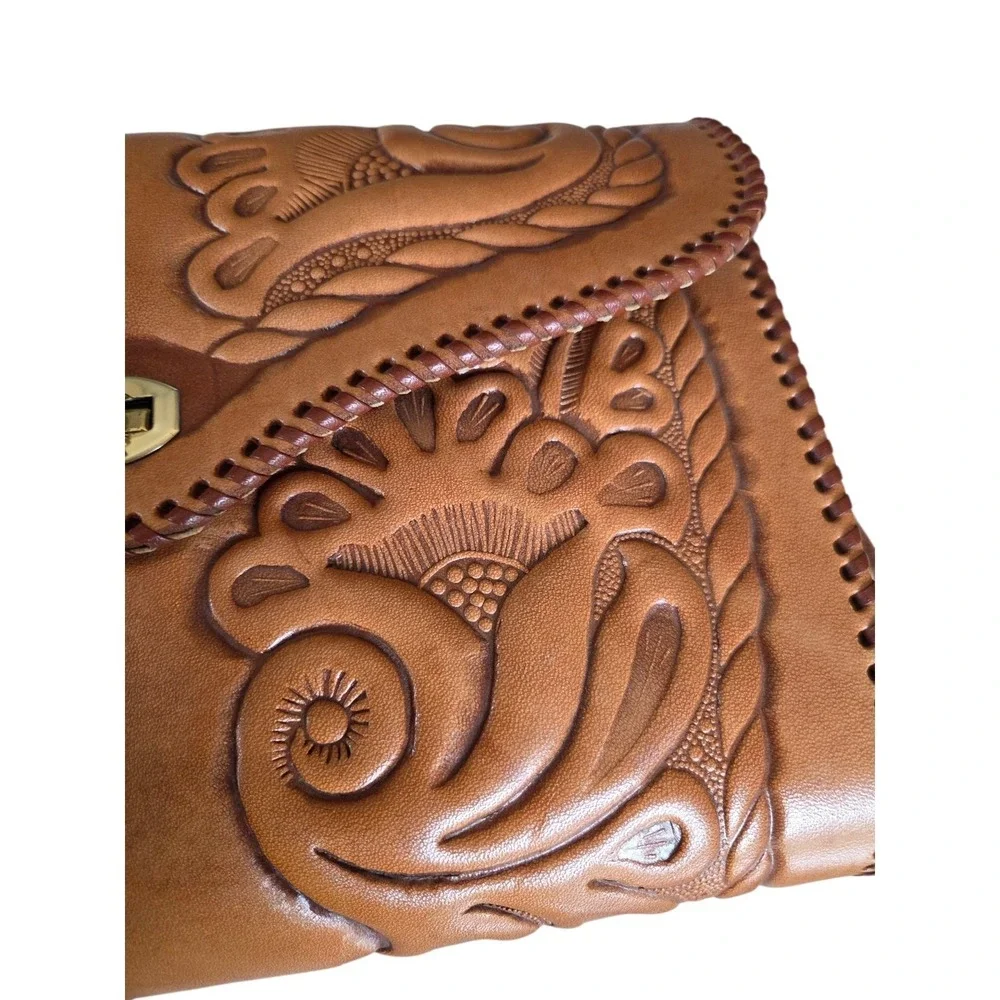 Vintage Hand-Tooled Genuine Leather Purse Shoulder Bag